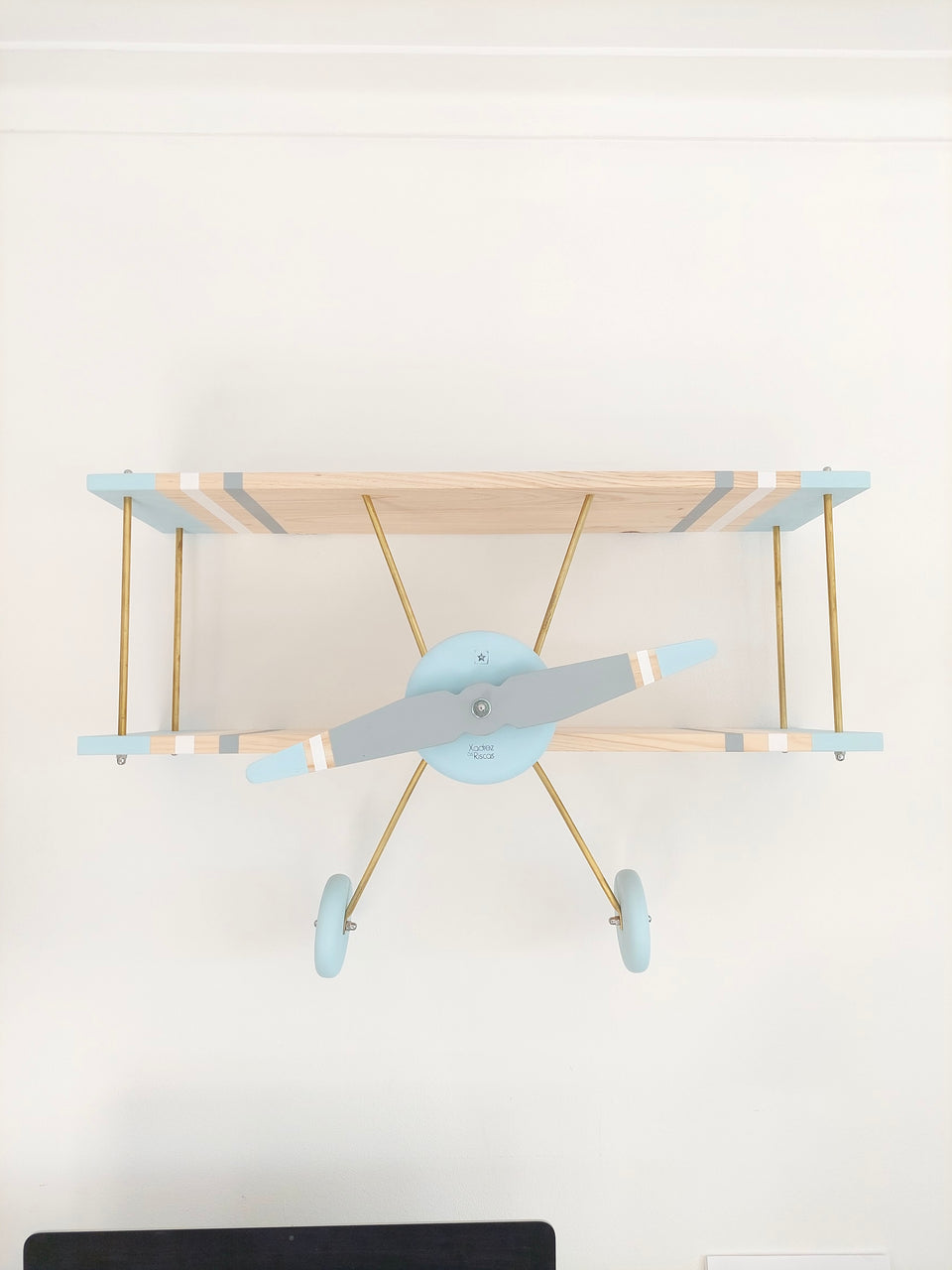 Prateleira Avioneta Cinza/ Azul - Gray/Blue Airplane Shelf