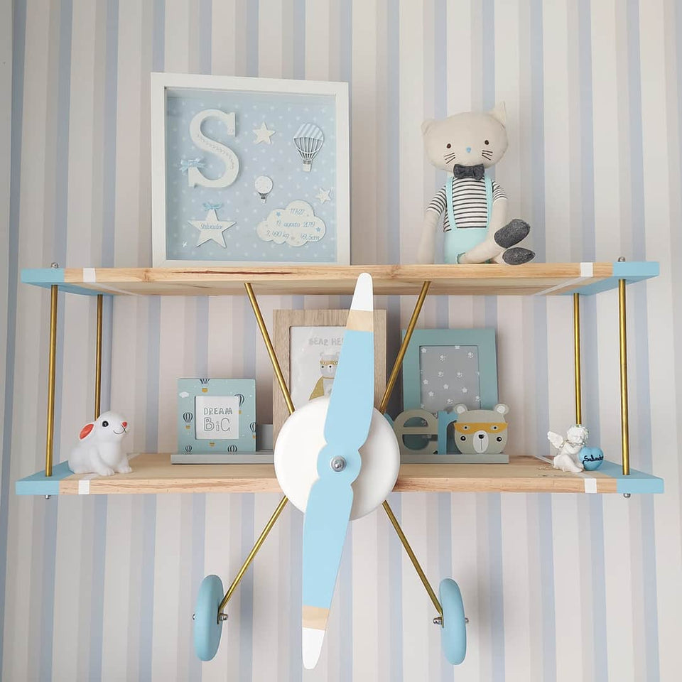 Prateleira Avioneta Azul Bebe - Baby Blue Airplane Shelf