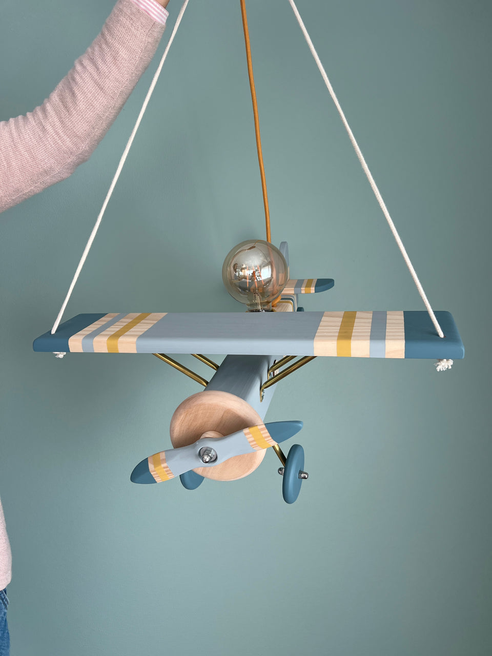 Candeeiro Avião Tecto Azul Faraó - Airplane Ceiling Wood light Lamp blue Faraó