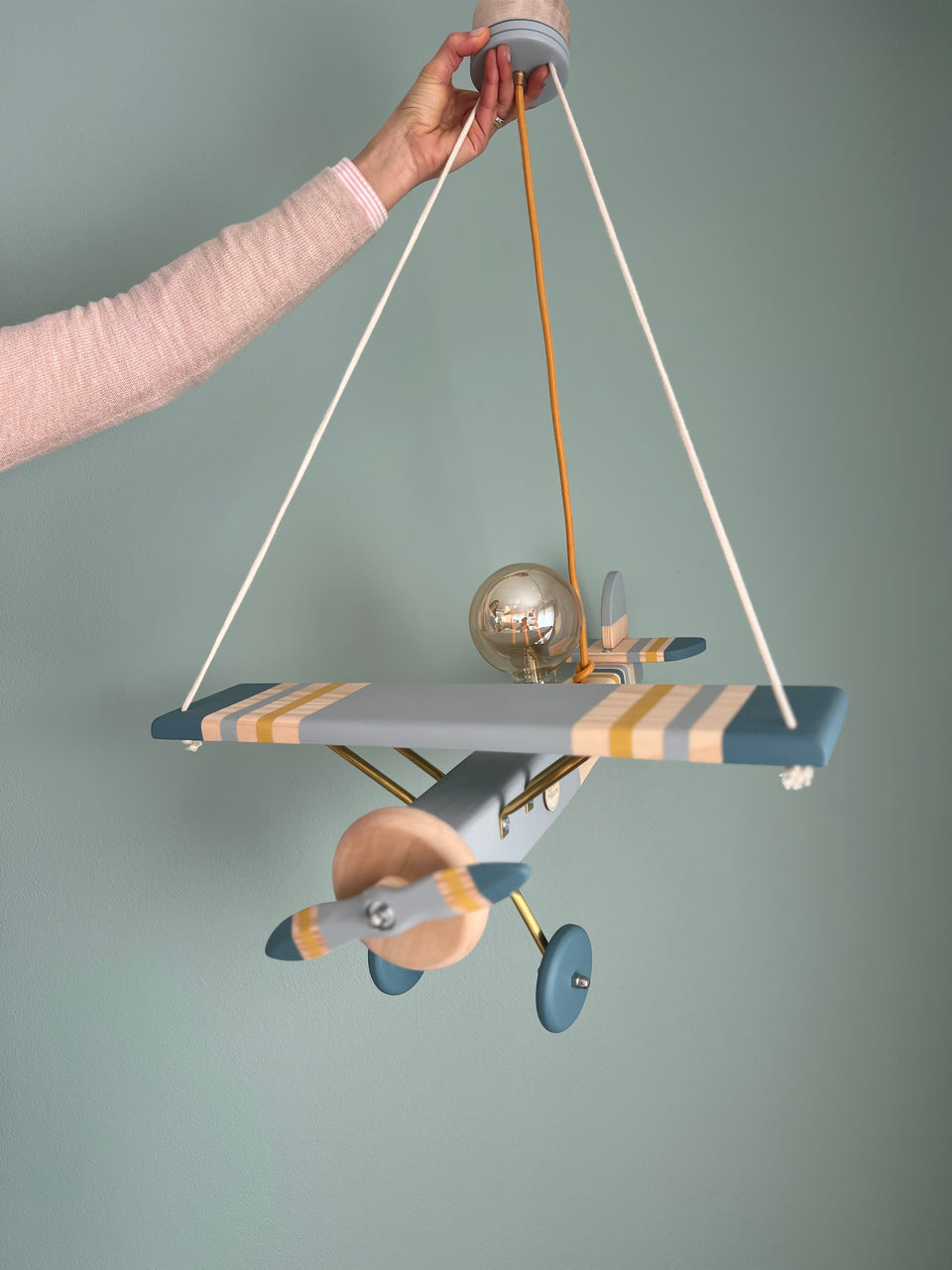 Candeeiro Avião Tecto Azul Faraó - Airplane Ceiling Wood light Lamp blue Faraó