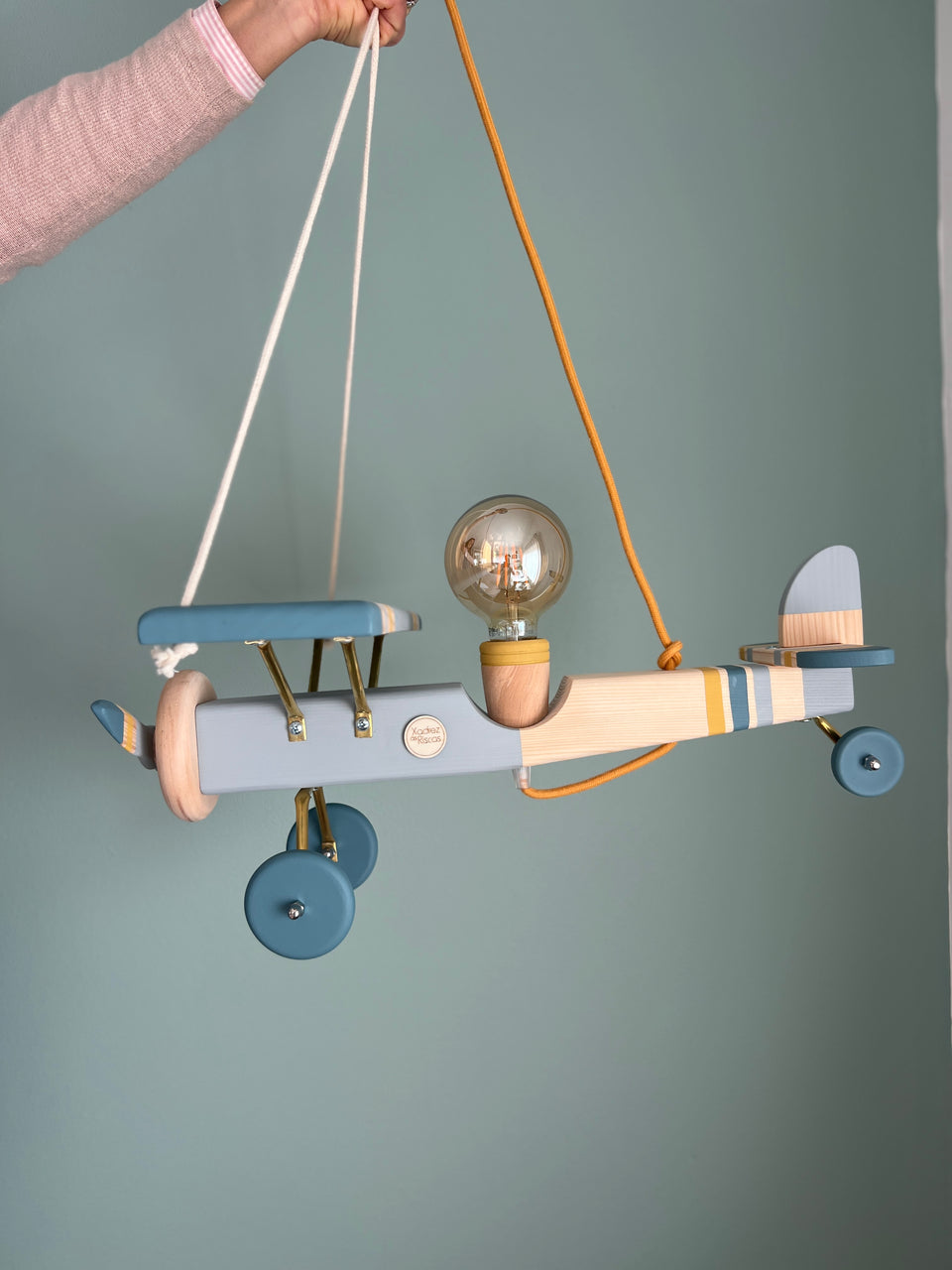 Candeeiro Avião Tecto Azul Faraó - Airplane Ceiling Wood light Lamp blue Faraó