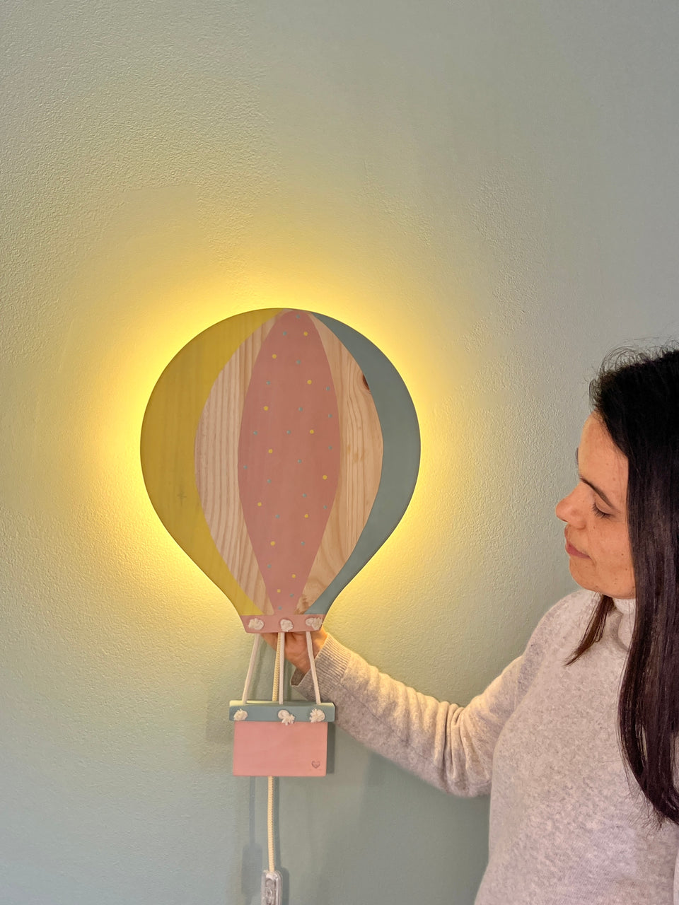 Candeeiro parede Balão Ar Quente Rosa Velho - Old Pink Hot Air Balloon Wall Lamp