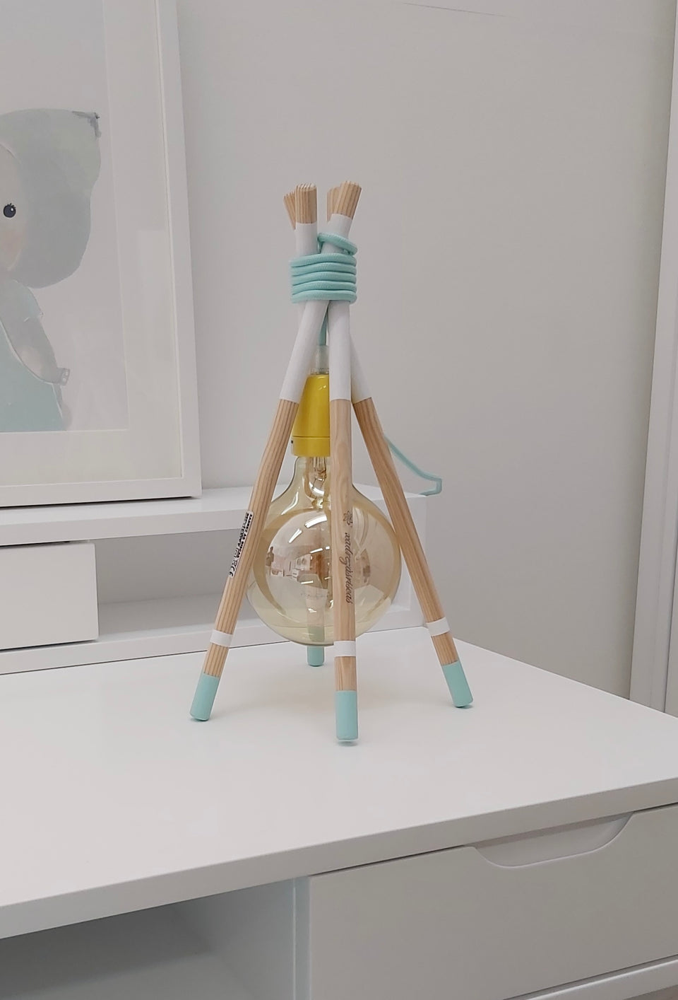 Candeeiro Tenda Teepee de mesa Verde Água - Teepee Tent Table Lamp Green Aqua