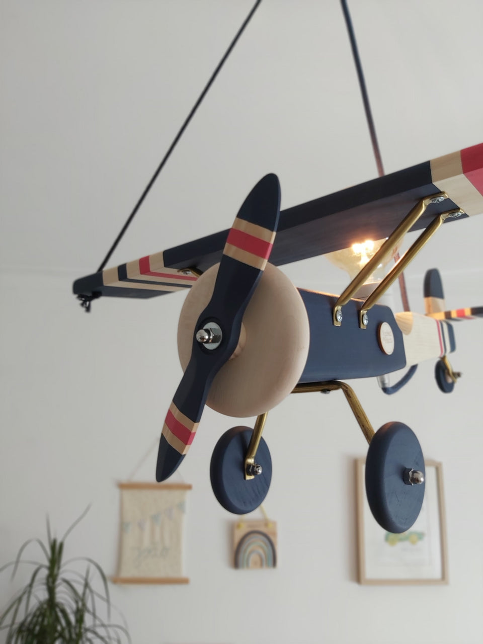 Candeeiro Avião Tecto Azul Oxford / Encarnado - Ceiling Airplane Lamp Oxford Blue / Red