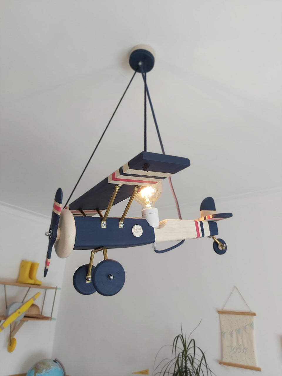 Candeeiro Avião Tecto Azul Oxford / Encarnado - Ceiling Airplane Lamp Oxford Blue / Red