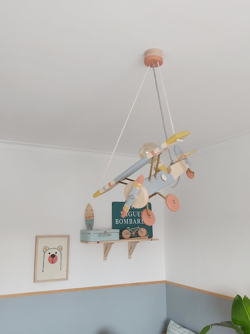 Candeeiro Avião Tecto Cinza & Terracota - Ceiling wood Airplane Lamp gray & Terracota