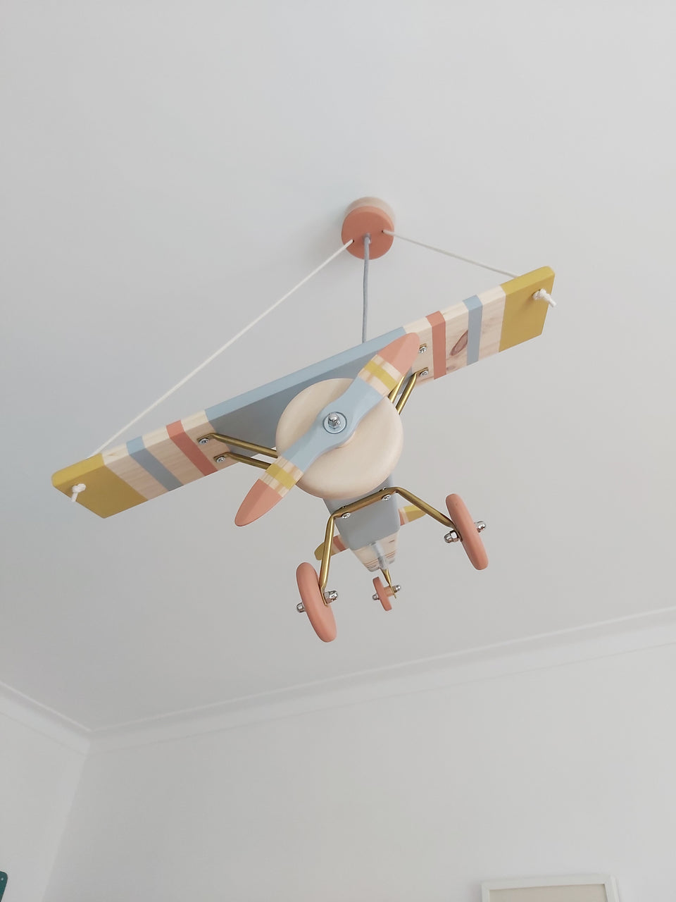 Candeeiro Avião Tecto Cinza & Terracota - Ceiling wood Airplane Lamp gray & Terracota