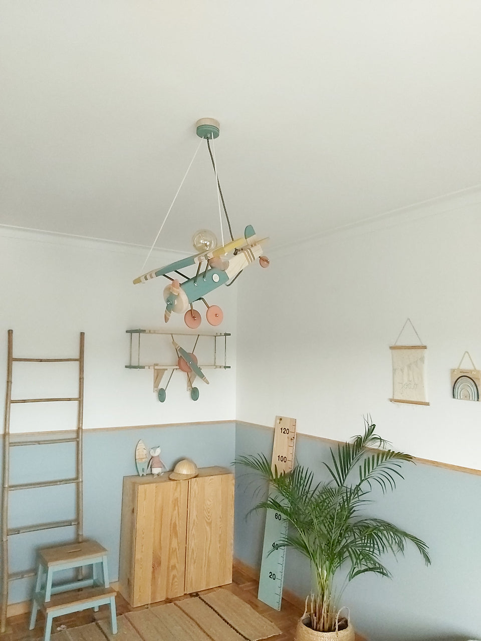 Candeeiro Avião Tecto Verde Selvagem / Airplane Ceiling Wood light Lamp Wild Green