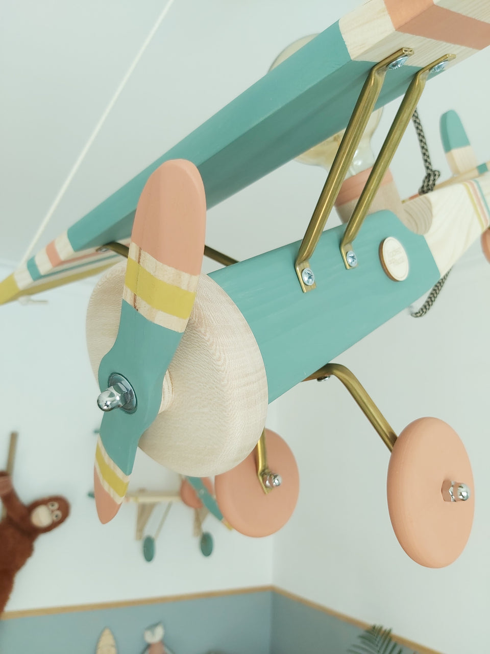 Candeeiro Avião Tecto Verde Selvagem / Airplane Ceiling Wood light Lamp Wild Green