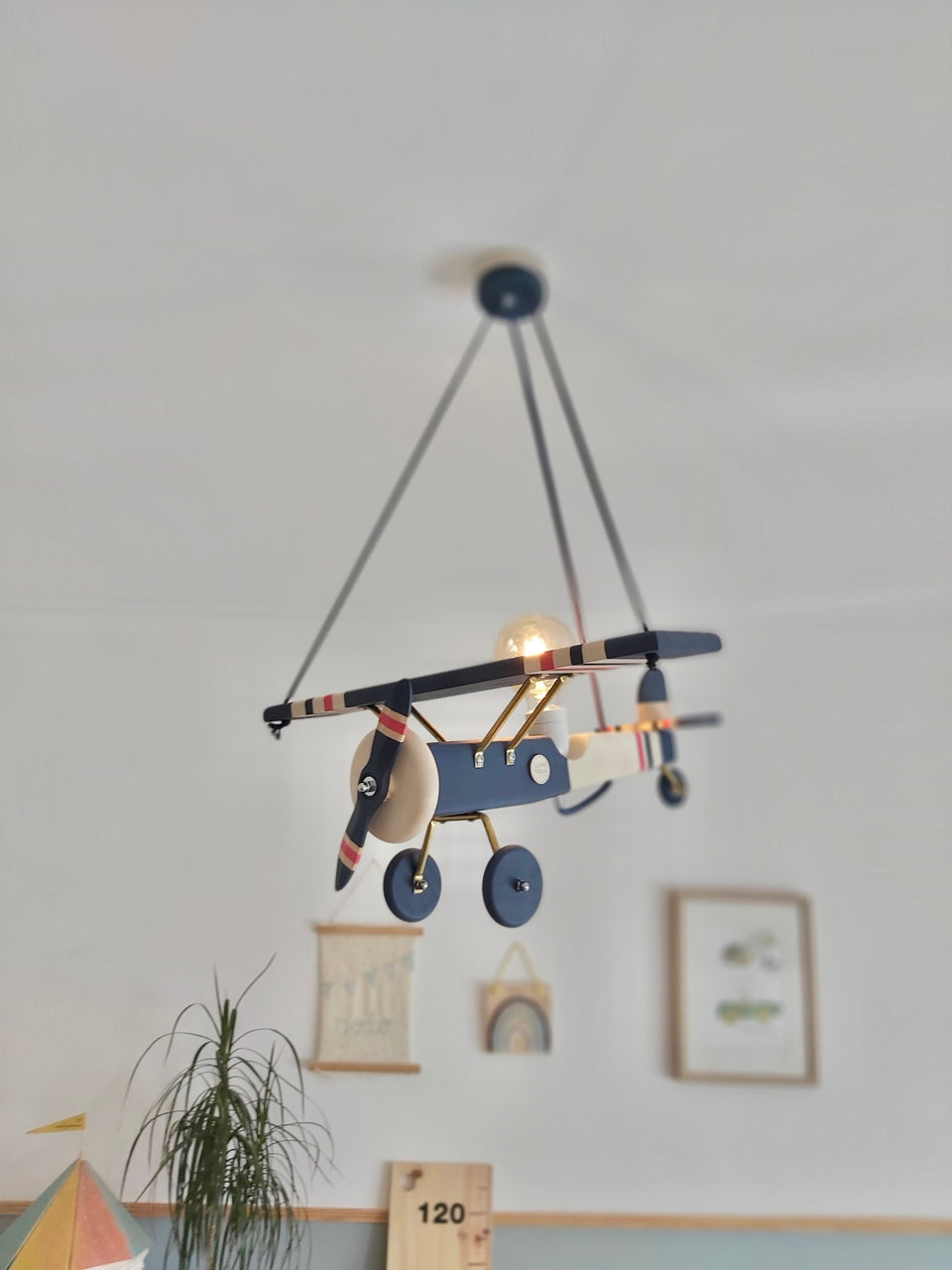 Candeeiro Avião Tecto Azul Oxford / Encarnado - Ceiling Airplane Lamp Oxford Blue / Red