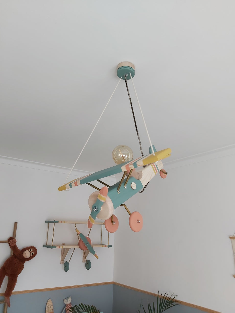 Candeeiro Avião Tecto Verde Selvagem / Airplane Ceiling Wood light Lamp Wild Green