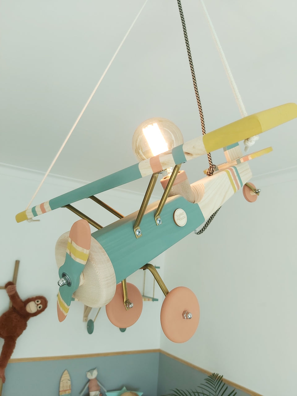 Candeeiro Avião Tecto Verde Selvagem / Airplane Ceiling Wood light Lamp Wild Green