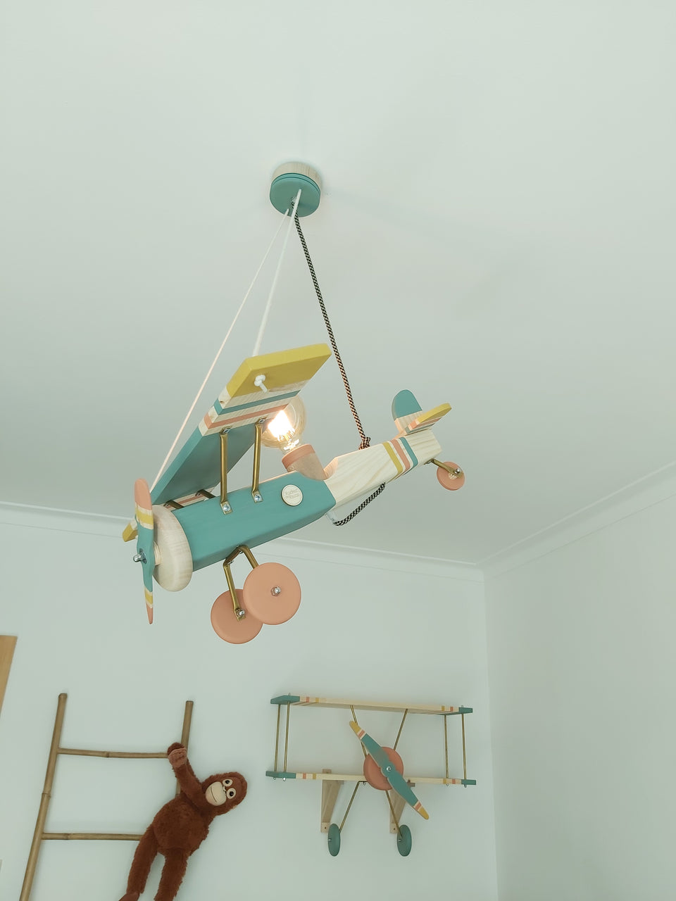 Candeeiro Avião Tecto Verde Selvagem / Airplane Ceiling Wood light Lamp Wild Green