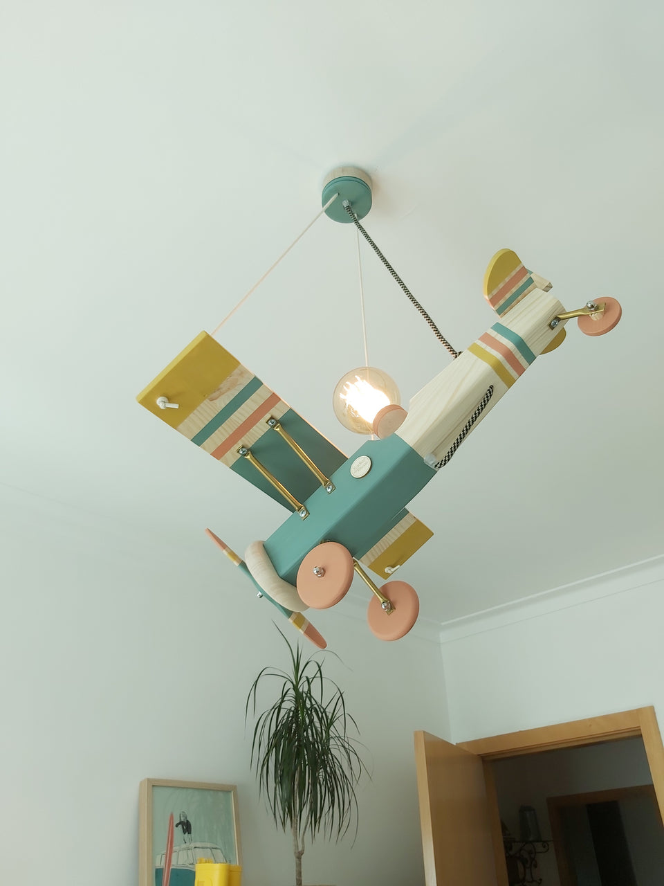 Candeeiro Avião Tecto Verde Selvagem / Airplane Ceiling Wood light Lamp Wild Green