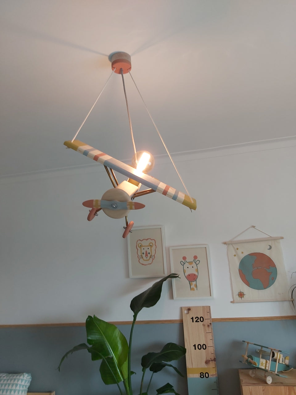 Candeeiro Avião Tecto Cinza & Terracota - Ceiling wood Airplane Lamp gray & Terracota