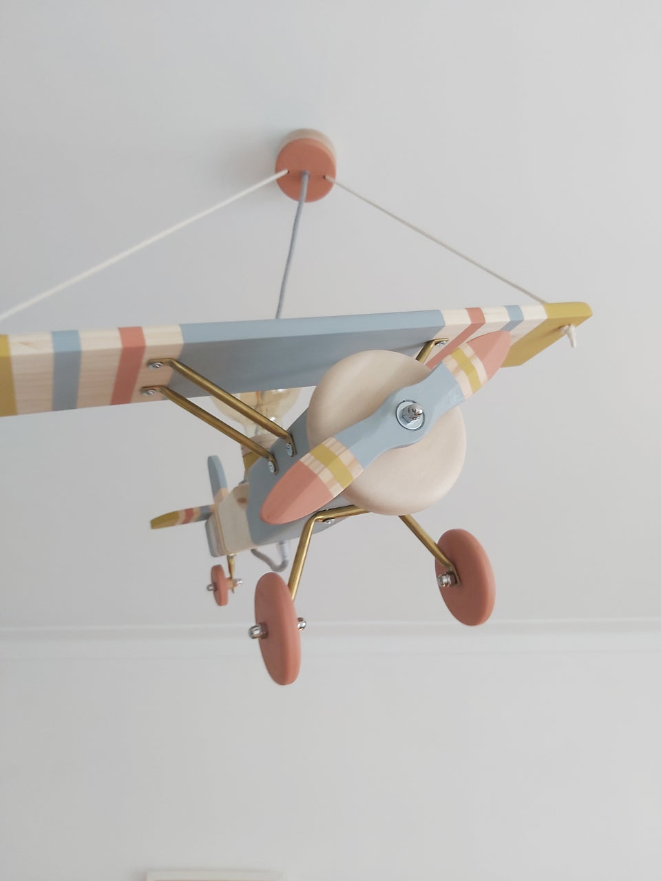 Candeeiro Avião Tecto Cinza & Terracota -  Ceiling wood Airplane Lamp gray & Terracota