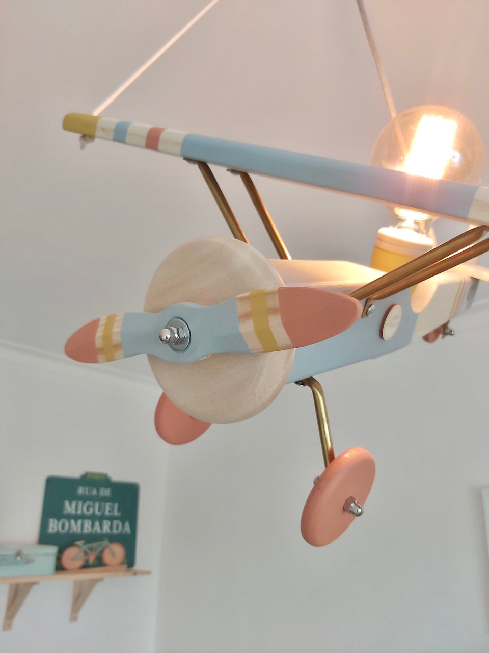 Candeeiro Avião Tecto Cinza & Terracota - Ceiling wood Airplane Lamp gray & Terracota