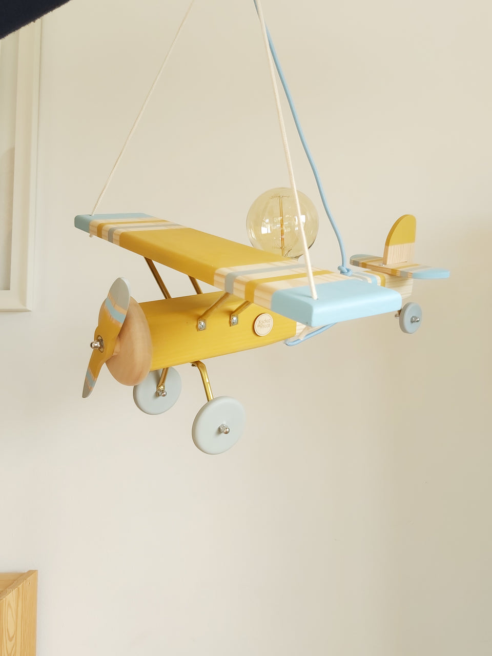 Candeeiro Avião Tecto Mostarda - Ceiling wood Airplane Lamp Mustard