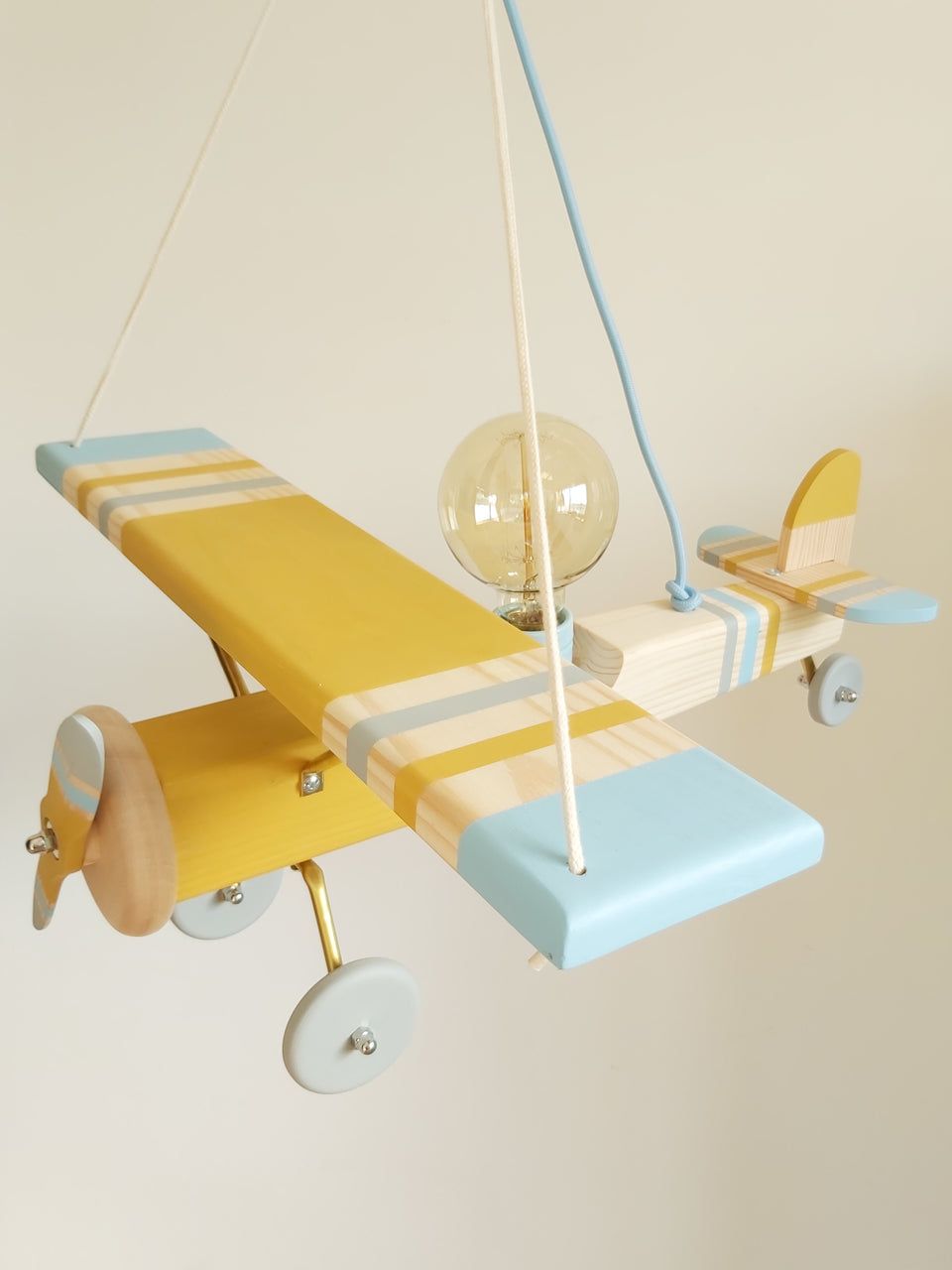 Candeeiro Avião Tecto Mostarda - Ceiling wood Airplane Lamp Mustard