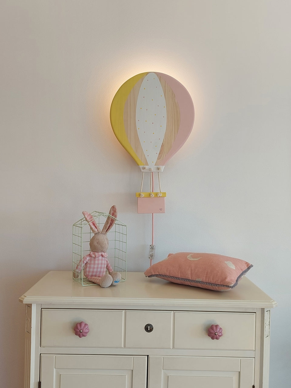 Candeeiro parede Balão Ar Quente Amarelo e rosa - Yellow and pink Hot Air Balloon wall lamp