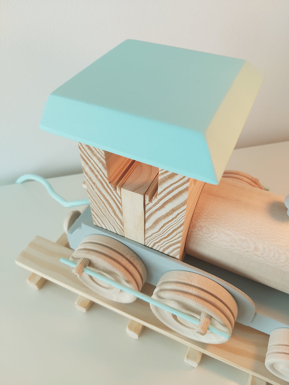 Candeeiro Comboio de mesa Verde Água - Train table Lamp light Aqua Green