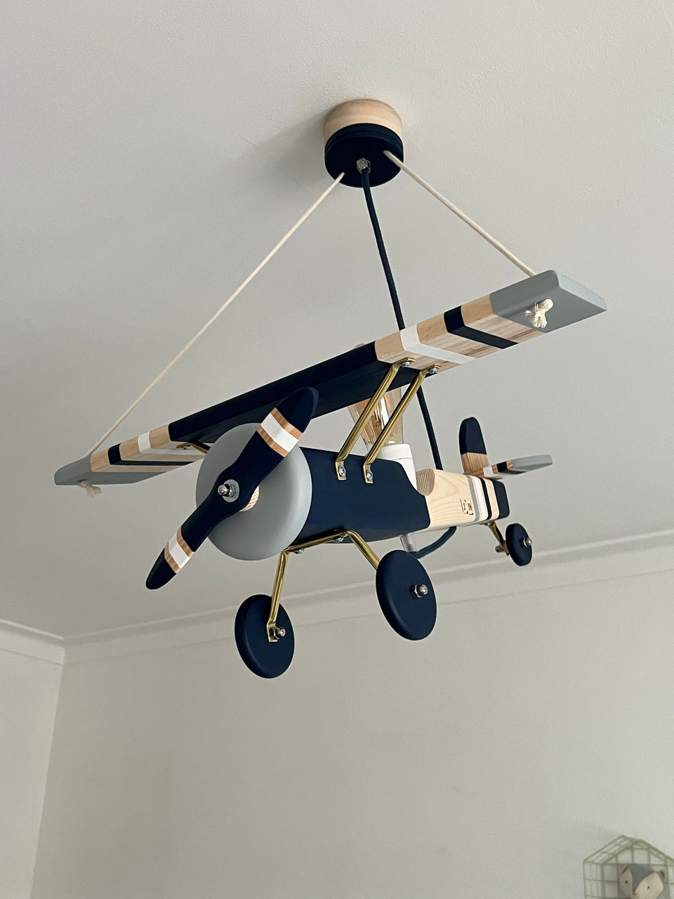 Candeeiro Avião Tecto Azul Oxford & Branco - Ceiling Airplane Lamp Oxford Blue & White