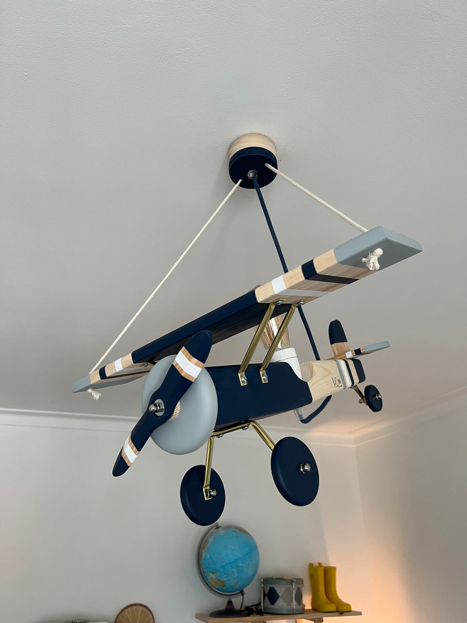 Candeeiro Avião Tecto Azul Oxford & Branco - Ceiling Airplane Lamp Oxford Blue & White