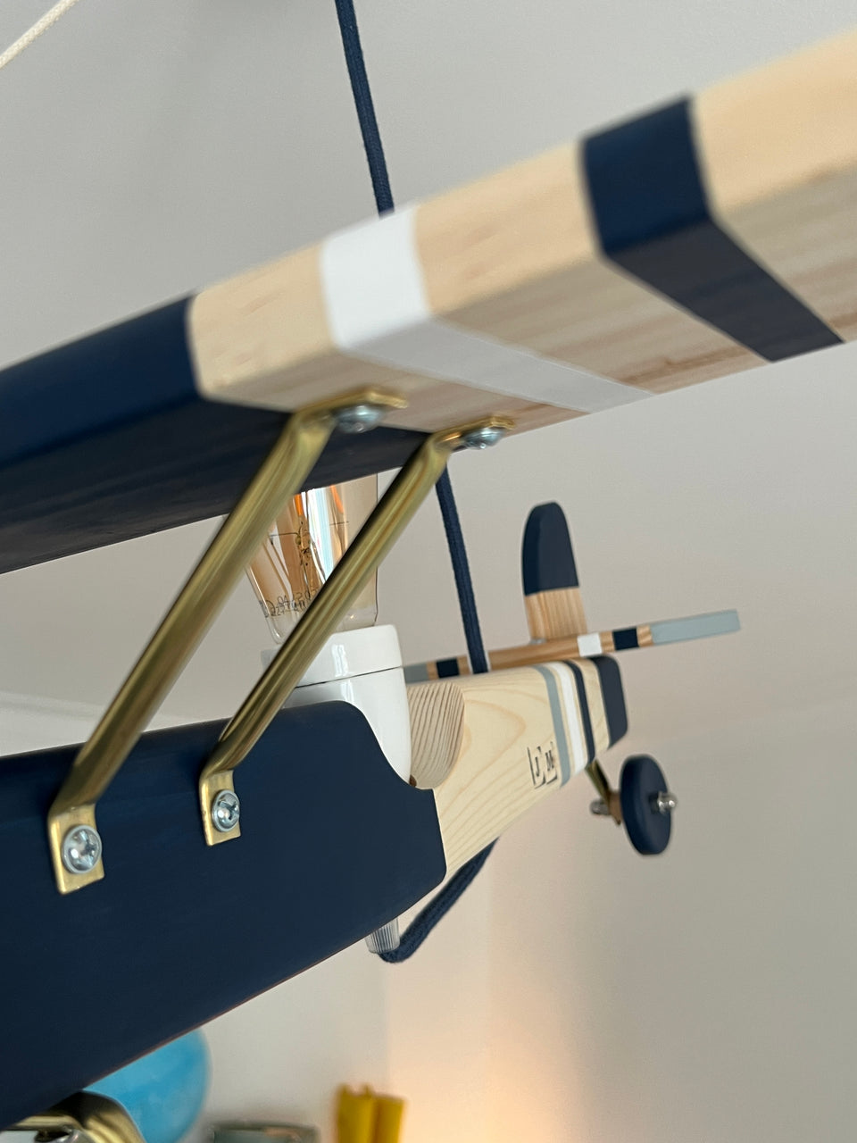 Candeeiro Avião Tecto Azul Oxford & Branco - Ceiling Airplane Lamp Oxford Blue & White