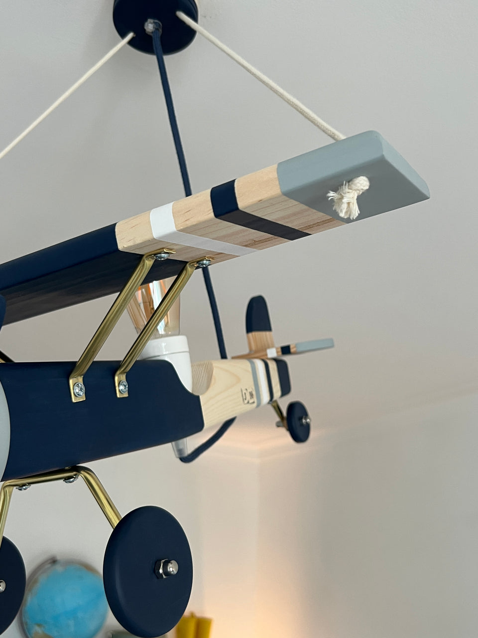 Candeeiro Avião Tecto Azul Oxford & Branco - Ceiling Airplane Lamp Oxford Blue & White