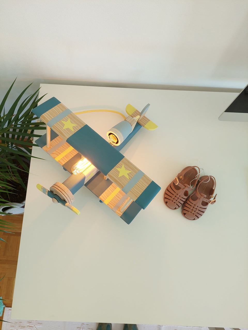 Candeeiro Avião de Mesa Azul Faraó - Airplane Table light Lamp Pharaoh Blue