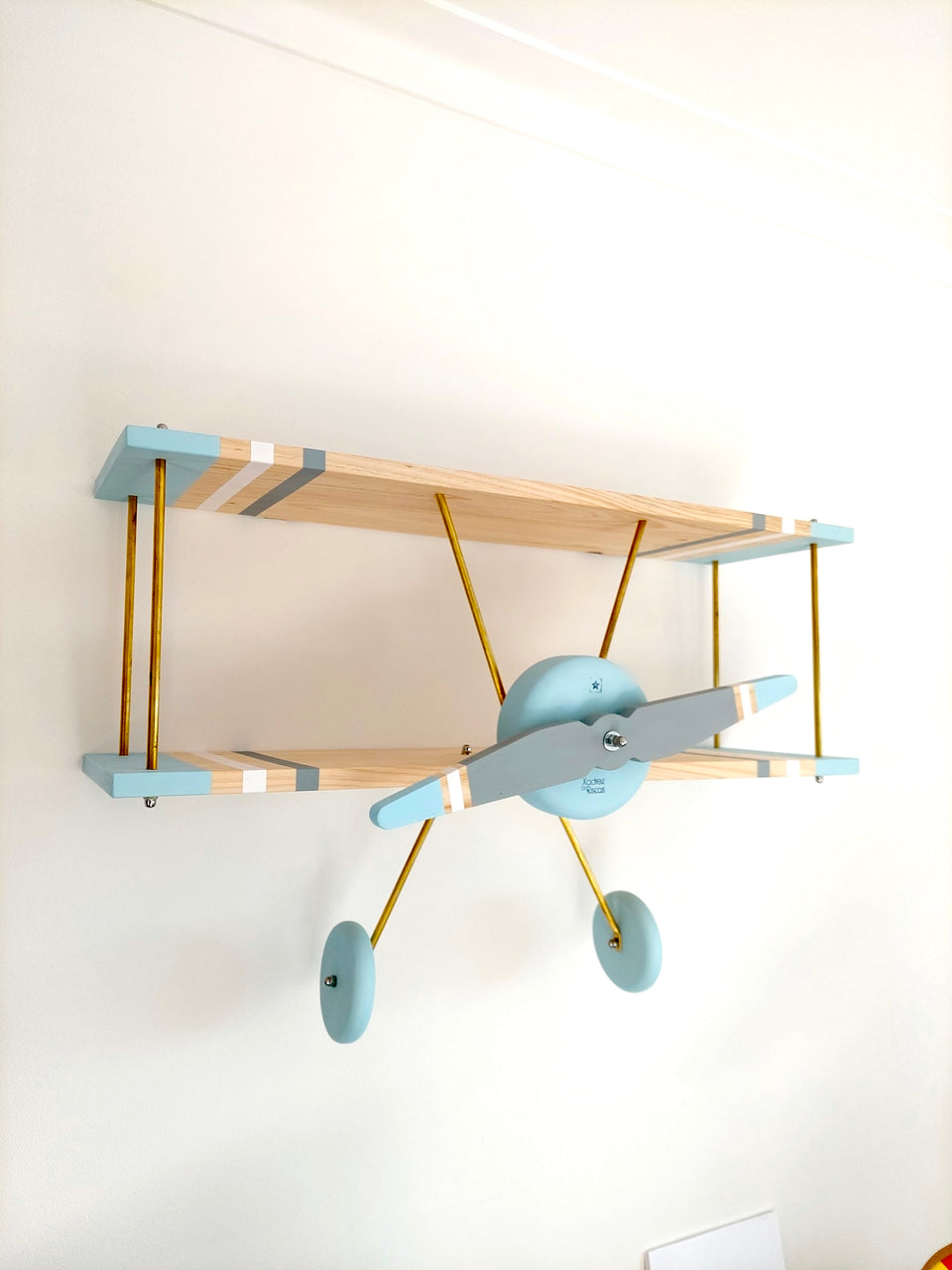 Prateleira Avioneta Cinza/ Azul - Gray/Blue Airplane Shelf