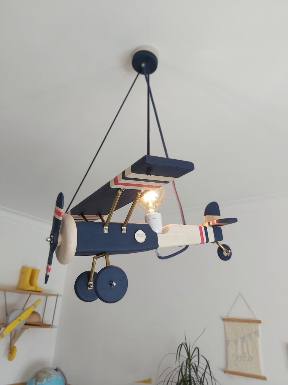 Candeeiro Avião Tecto Azul Oxford / Encarnado  - Ceiling Airplane Lamp Oxford Blue / Red