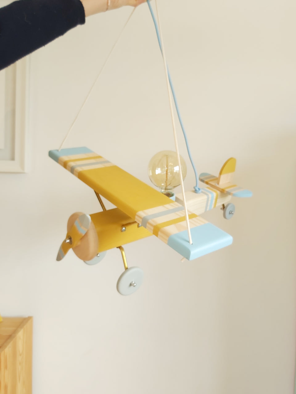 Candeeiro Avião Tecto Mostarda - Ceiling wood Airplane Lamp Mustard
