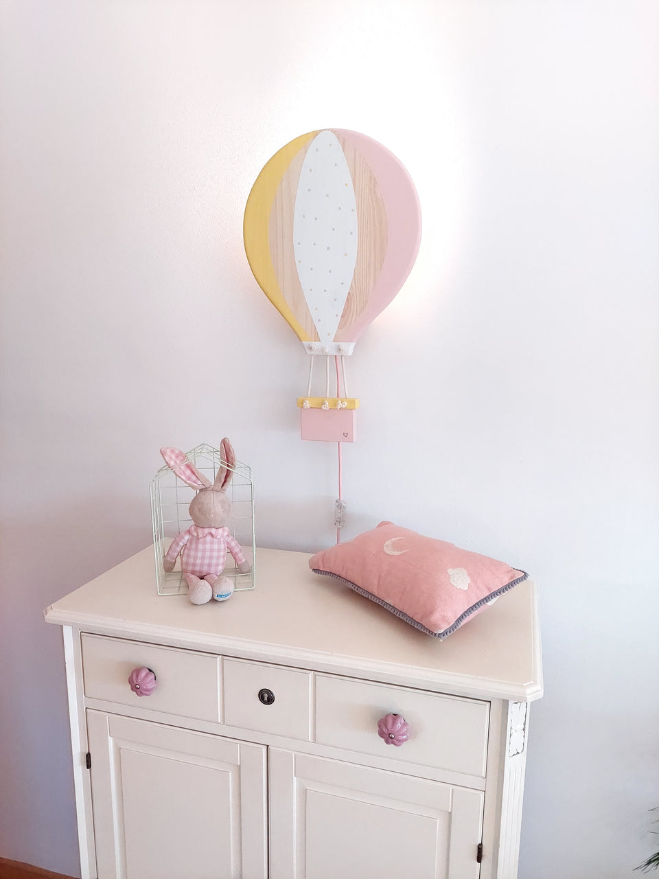 Candeeiro parede Balão Ar Quente Amarelo e rosa - Yellow and pink Hot Air Balloon wall lamp
