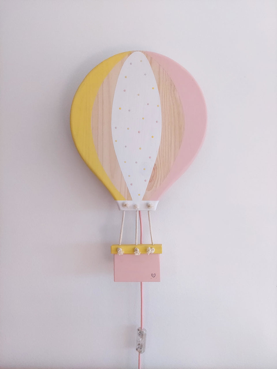 Candeeiro parede Balão Ar Quente Amarelo e rosa - Yellow and pink Hot Air Balloon wall lamp